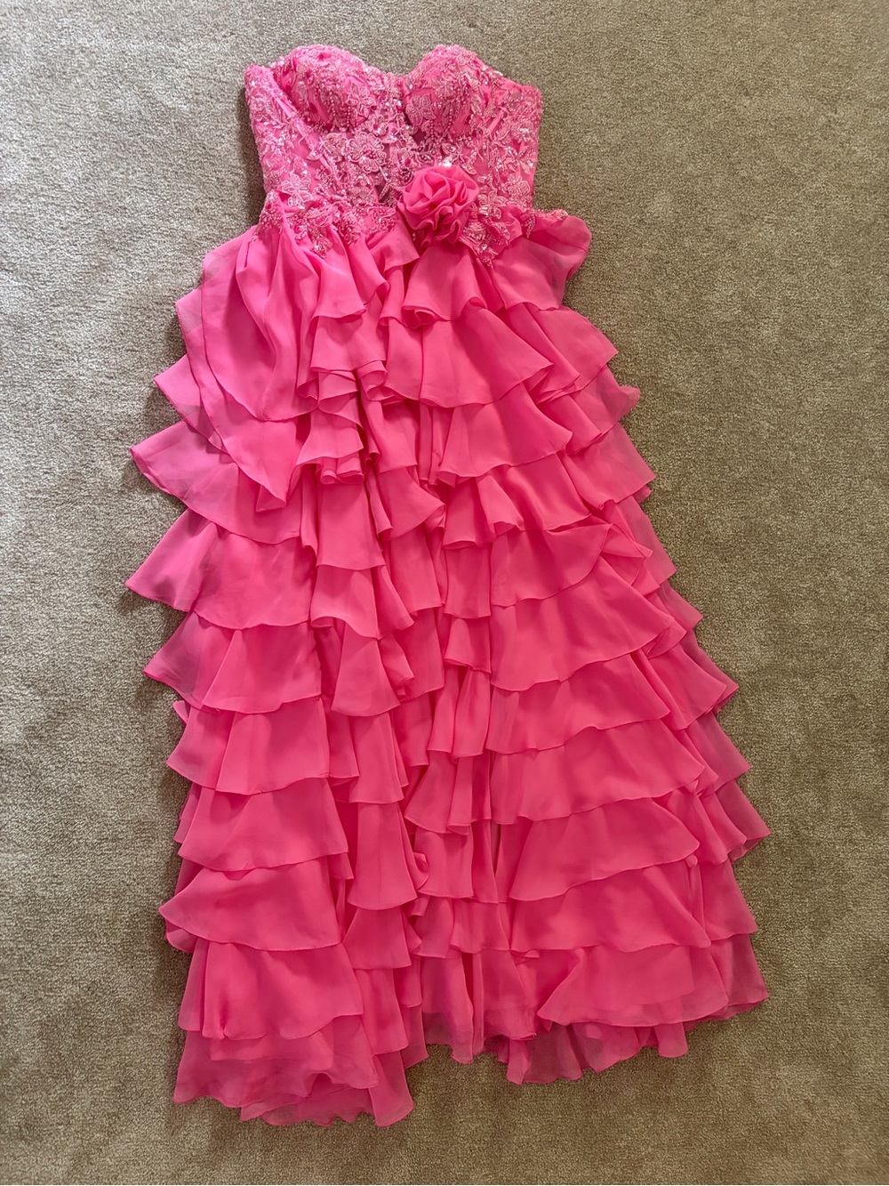 Strapless Hot Pink Ruffled Prom Dress